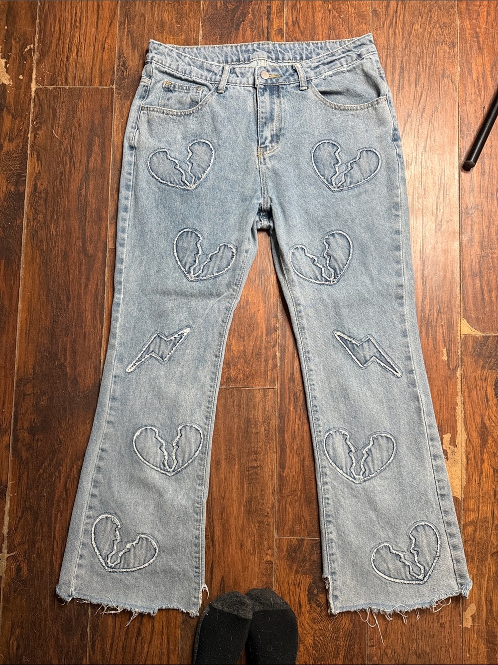 Forever 21 Light Blue Embroidered Heart Bootcut Jeans